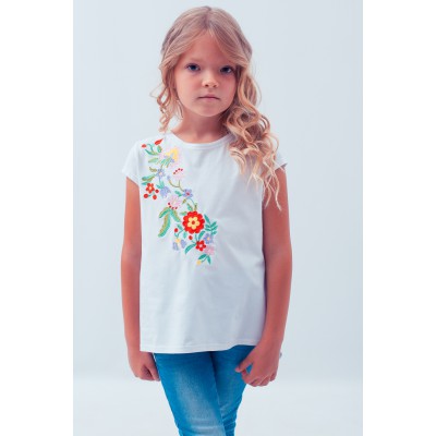 Embroidered tee-shirt for girl "Spring in Red"